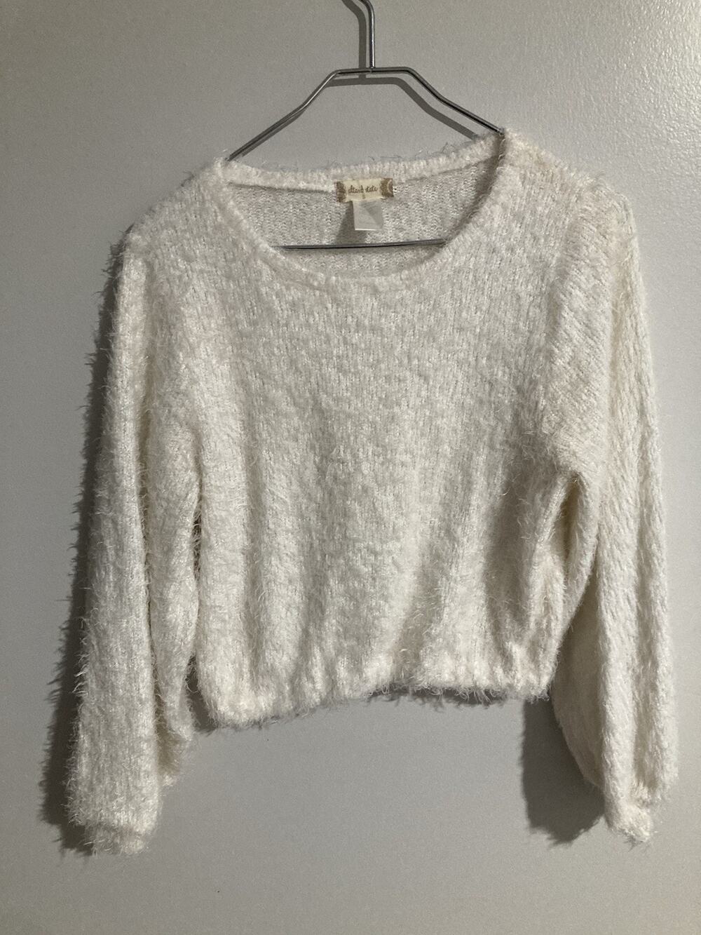 Altard State Womens Crop Ivory Fuzzy Sweater Size S Long Sleeve Pullover Cozy